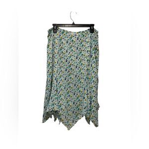 Collection Vintage White Aqua Polka Dot Hankerchief Hem Skirt Size 14